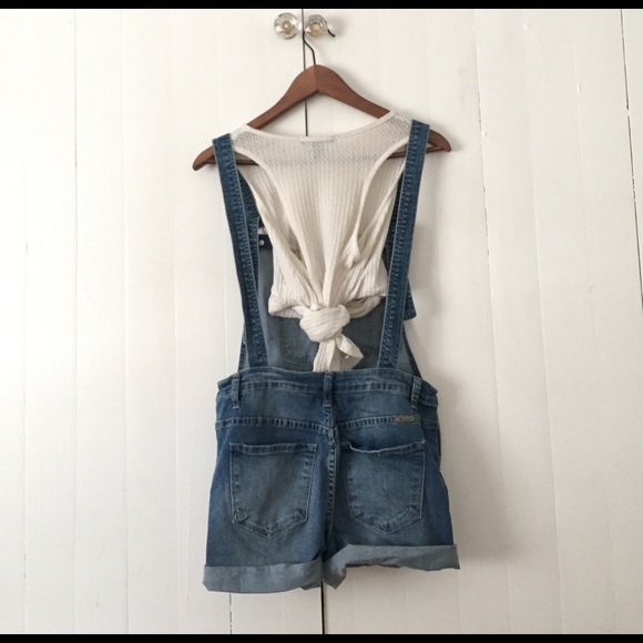 Short Distressed Jean Overalls - Picture 2 of 2
